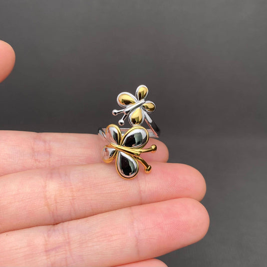 Butterfly Two Tone 18K Gold Plated Stainless Steel Ring -FGS