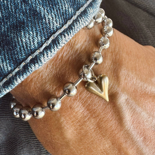 Mixed Metal Heart Charm Bracelet : 7.5"