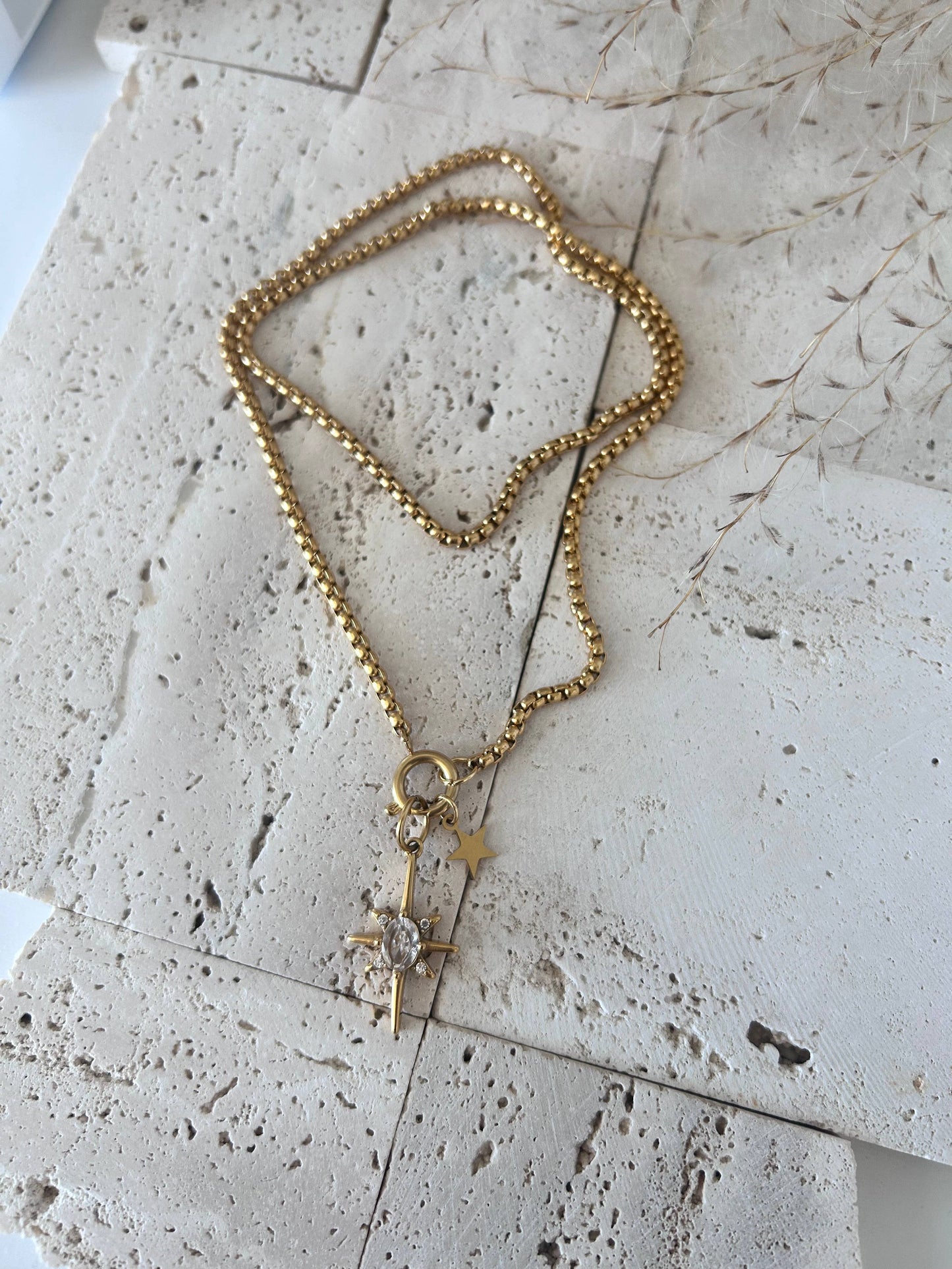 Stars removable charms pendants necklace 18k gold plated 