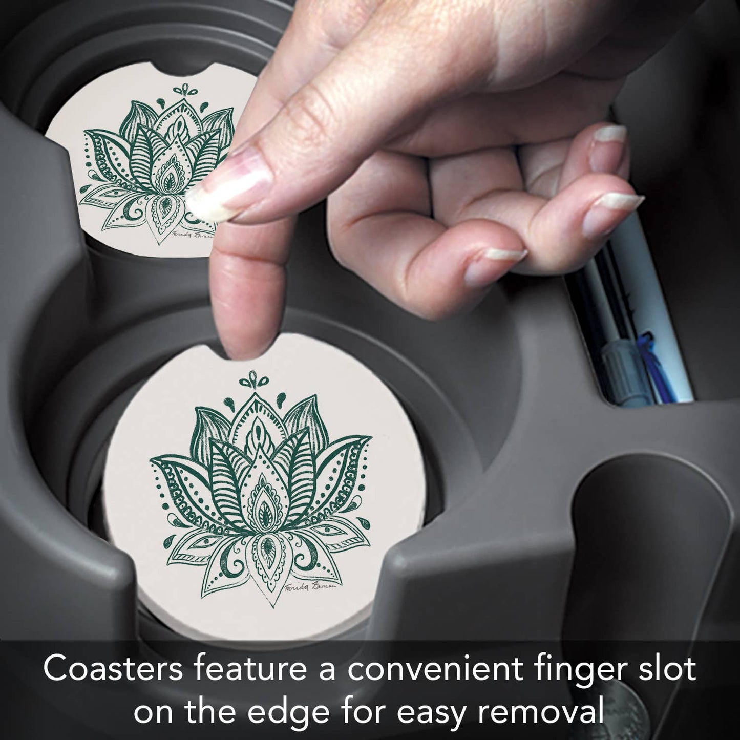 "Lotus Sketch" Absorbent Stone Car Coaster 1pk