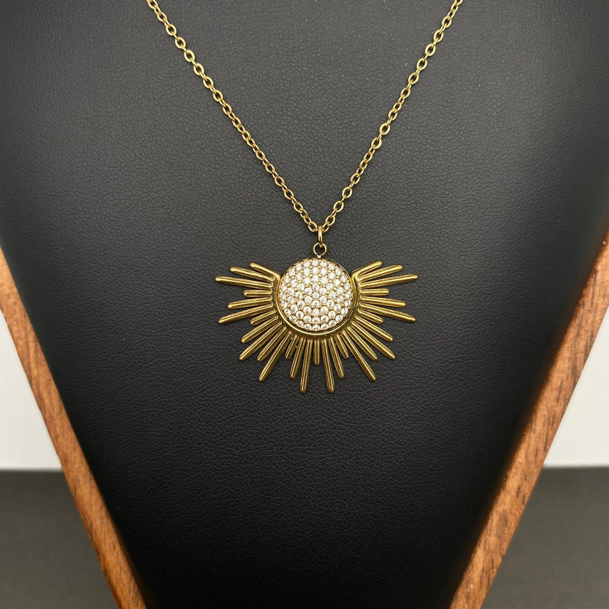 Full Zircon Sun 18K Gold Plated S.Steel Necklace - FGS/MS