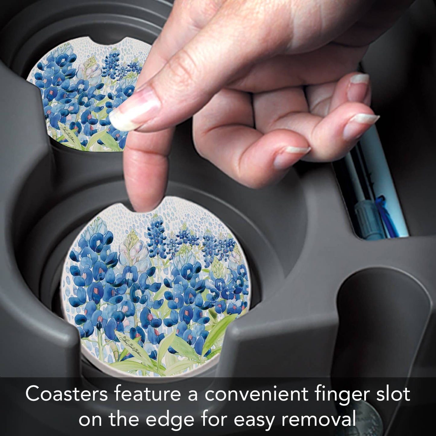 "Blue Bonnet Field" Absorbent Stone Car Coaster 1pk