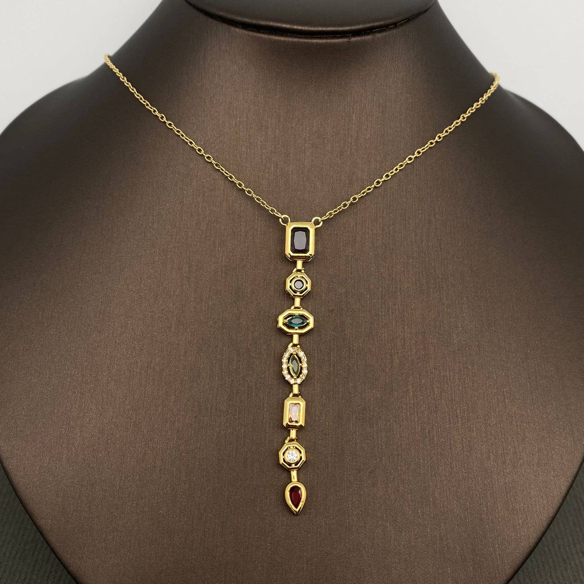 Geometric zircon 18K Gold Plated S.Steel Y-neck Necklace-FGS