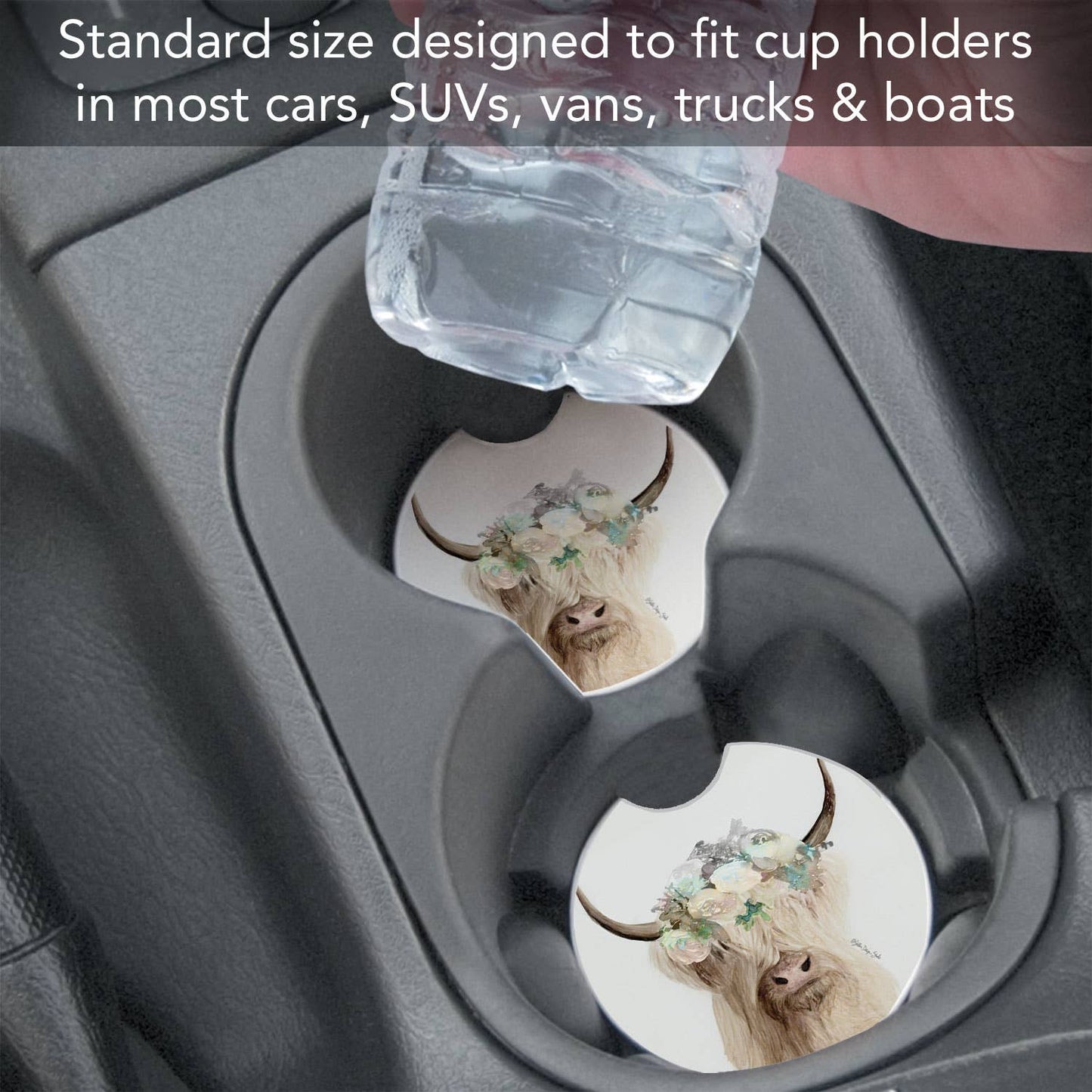"Floral Highland Cow" Single Packaged Stone Car Coaster