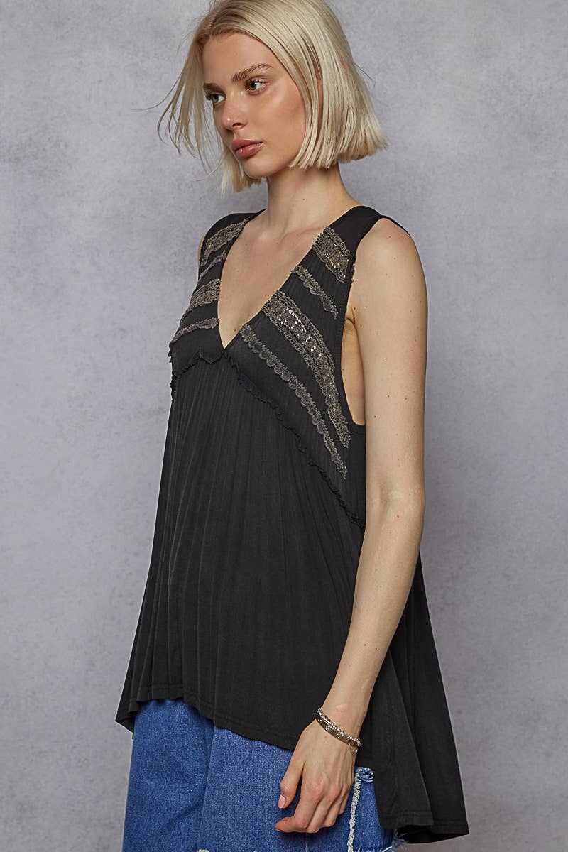 Sleeveless Loose Fit V-Neck Babydoll Casual Knit Top SALE: IVORY / S