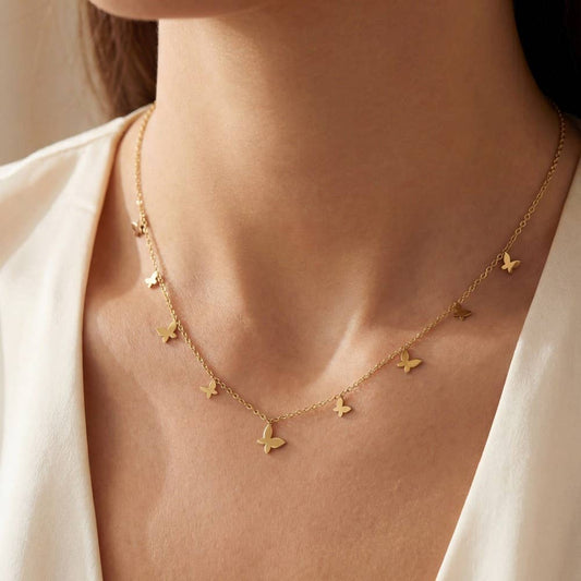 Stainless Steel Butterfly Charms Station Necklace: G