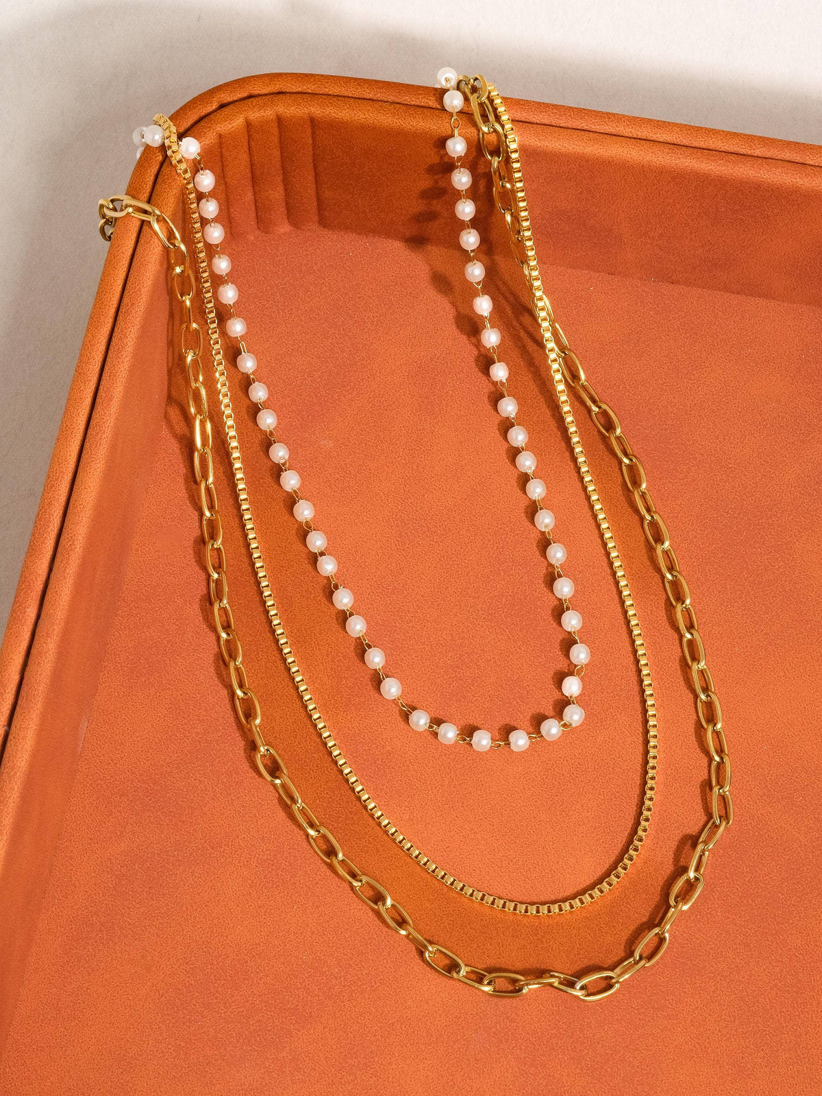 Cadeaux 18K Gold Non-Tarnish Stacked Pearl Chain Necklace: Yellow Gold