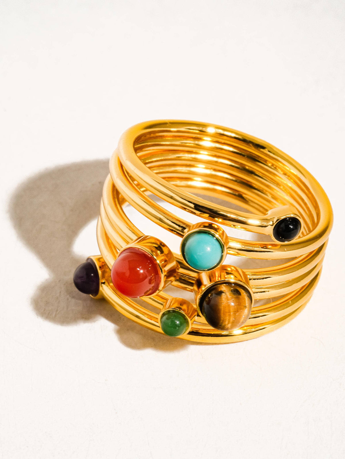 Teigan 18K Gold Multi Color Stone Layered Ring: Multi-Colored