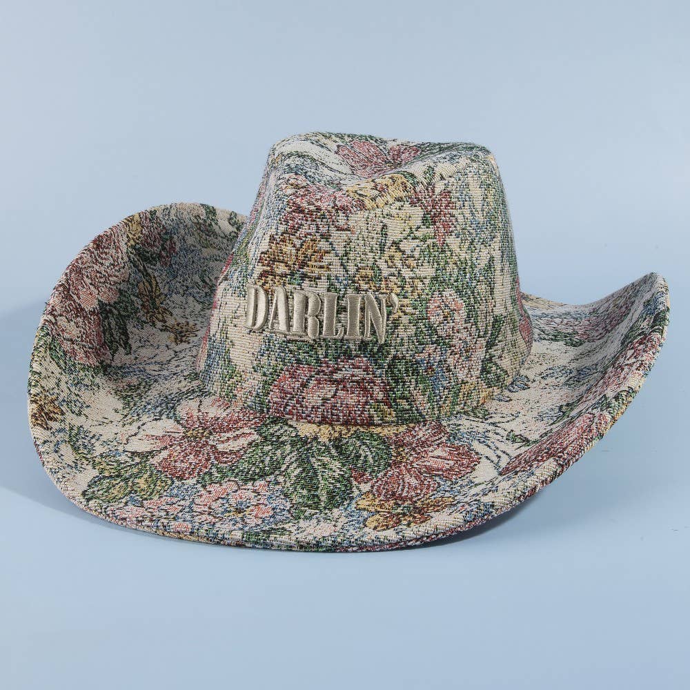 Darlin Embroidered Floral Tapestry Cowboy Hat: 3MULTI