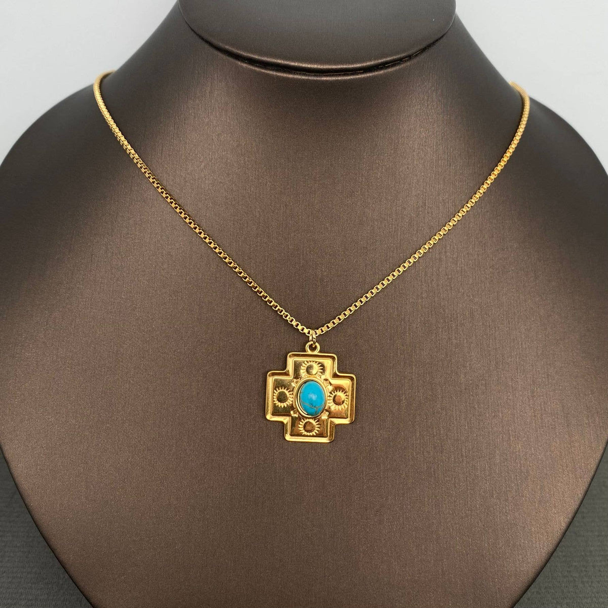 Turquoise inlaid 18K Gold Plated S.Steel Charm Necklace -FGS: Bird