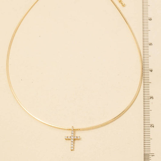Gold Dipped Cz Cross Pendant Necklace: GOLD