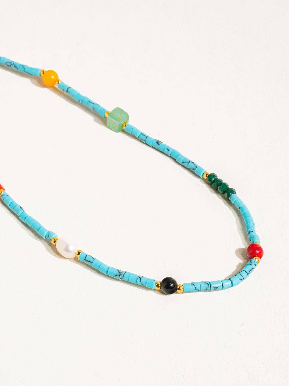 Calise Boho Handmade Blue Turquoise Stone Beaded Necklace: Turquoise