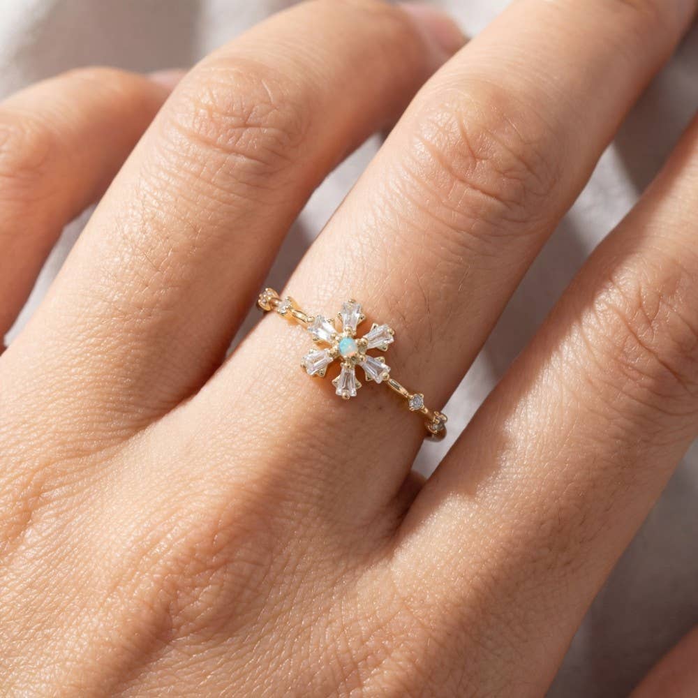 Gold Dipped Cz Flower Ring: G