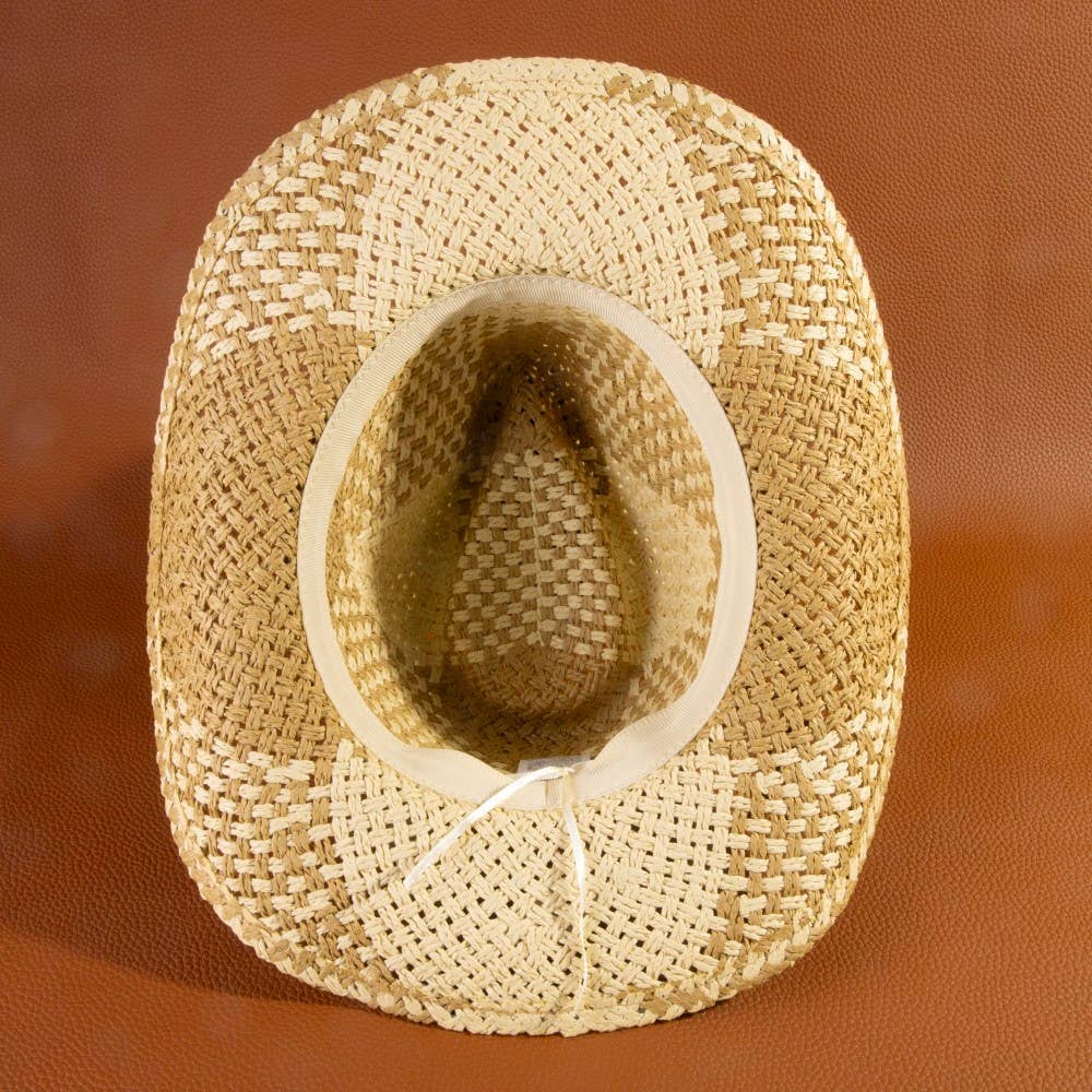 Two Tone Straw Braided Patches Cowboy Hat: IV