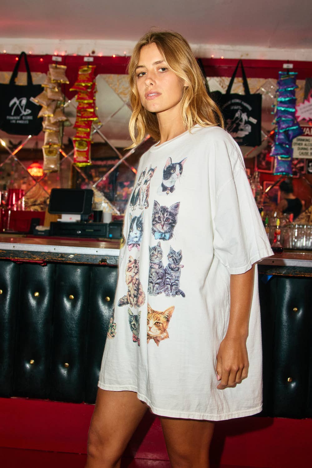 Lovely Cats Graphic Oversized T-shirt Tunic