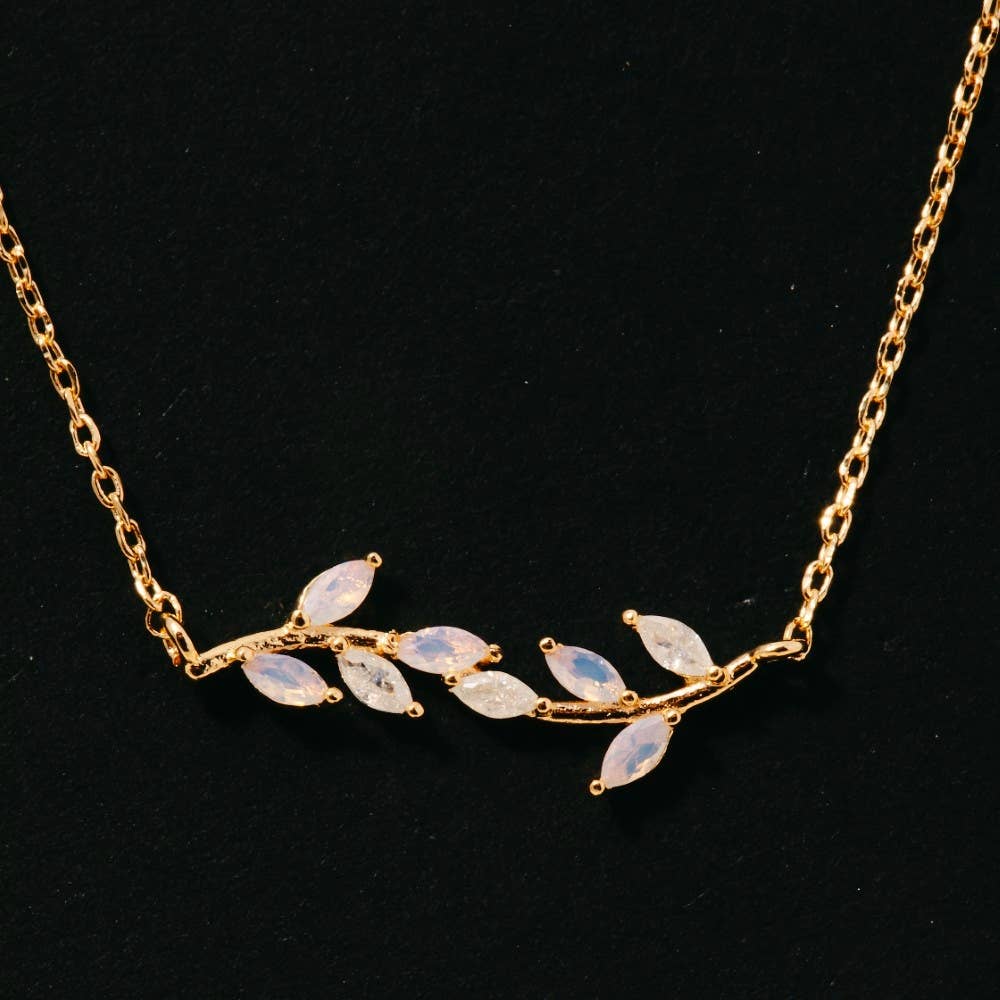Gold Dipped Cz Leaf Branch Chain Necklace: GMI