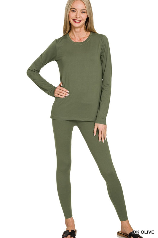 Microfiber Round Neck Top & Leggings Set