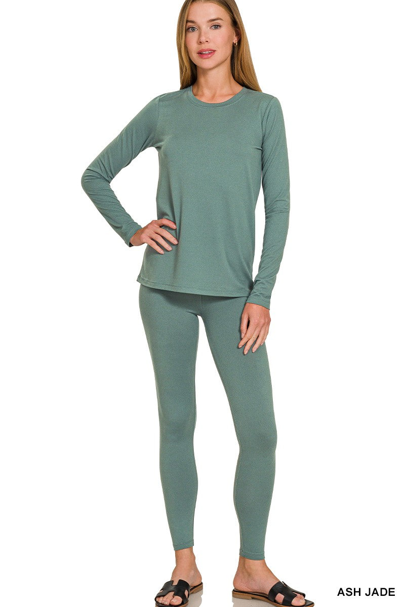 Microfiber Round Neck Top & Leggings Set