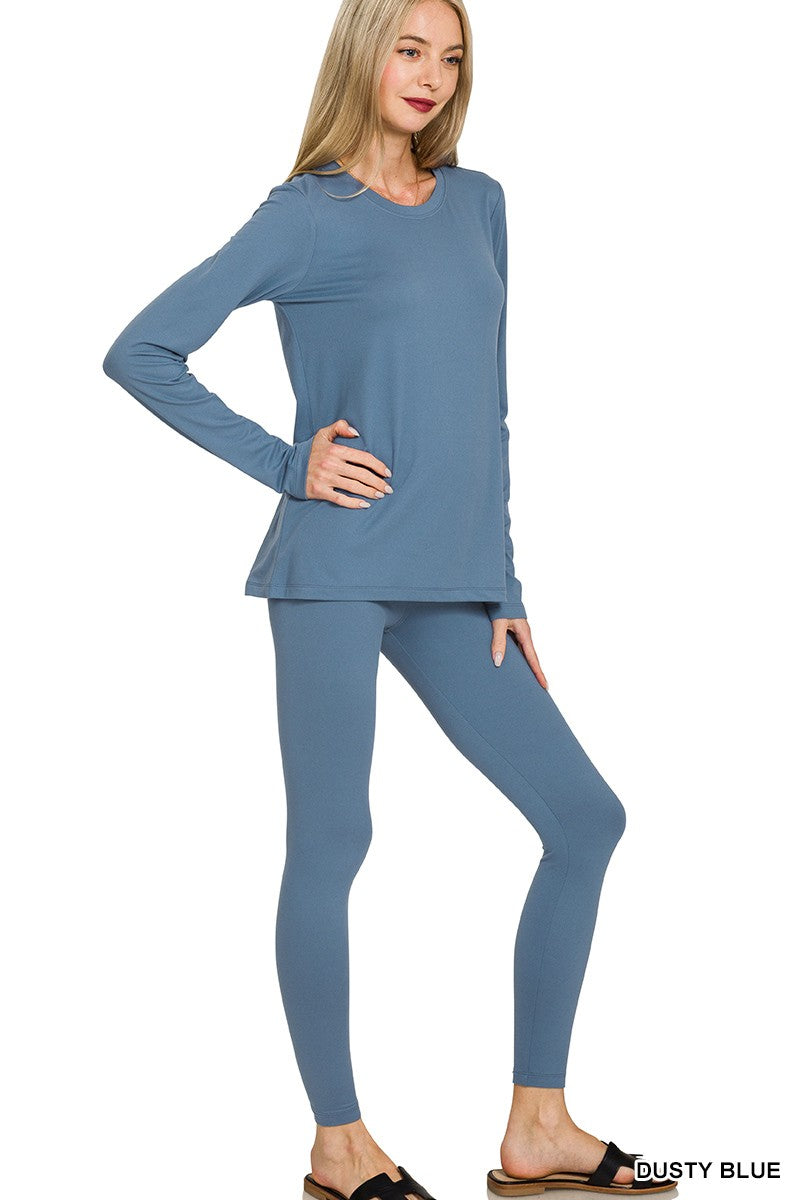 Microfiber Round Neck Top & Leggings Set