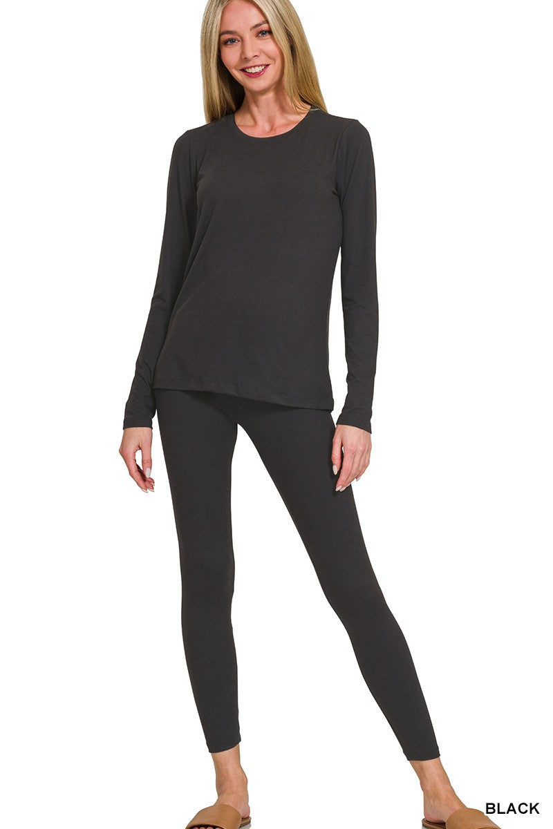 Microfiber Round Neck Top & Leggings Set