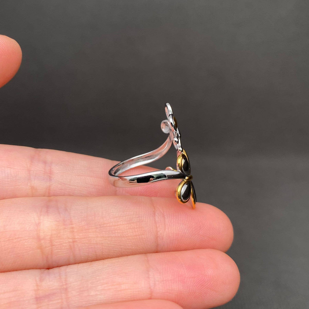 Butterfly Two Tone 18K Gold Plated Stainless Steel Ring -FGS
