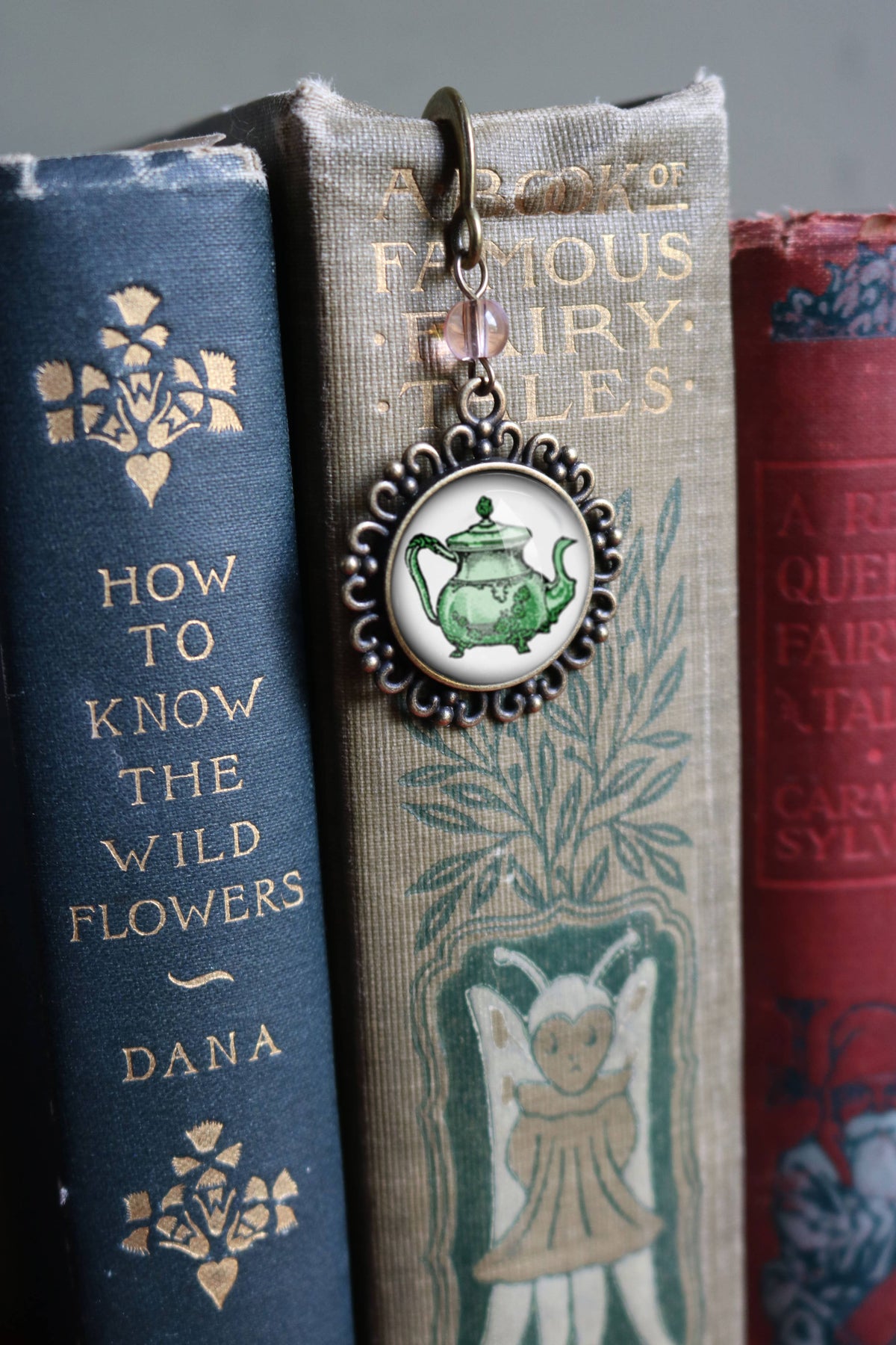Pastel Teapot Steampunk Victorian Bronze and Glass Bookmark