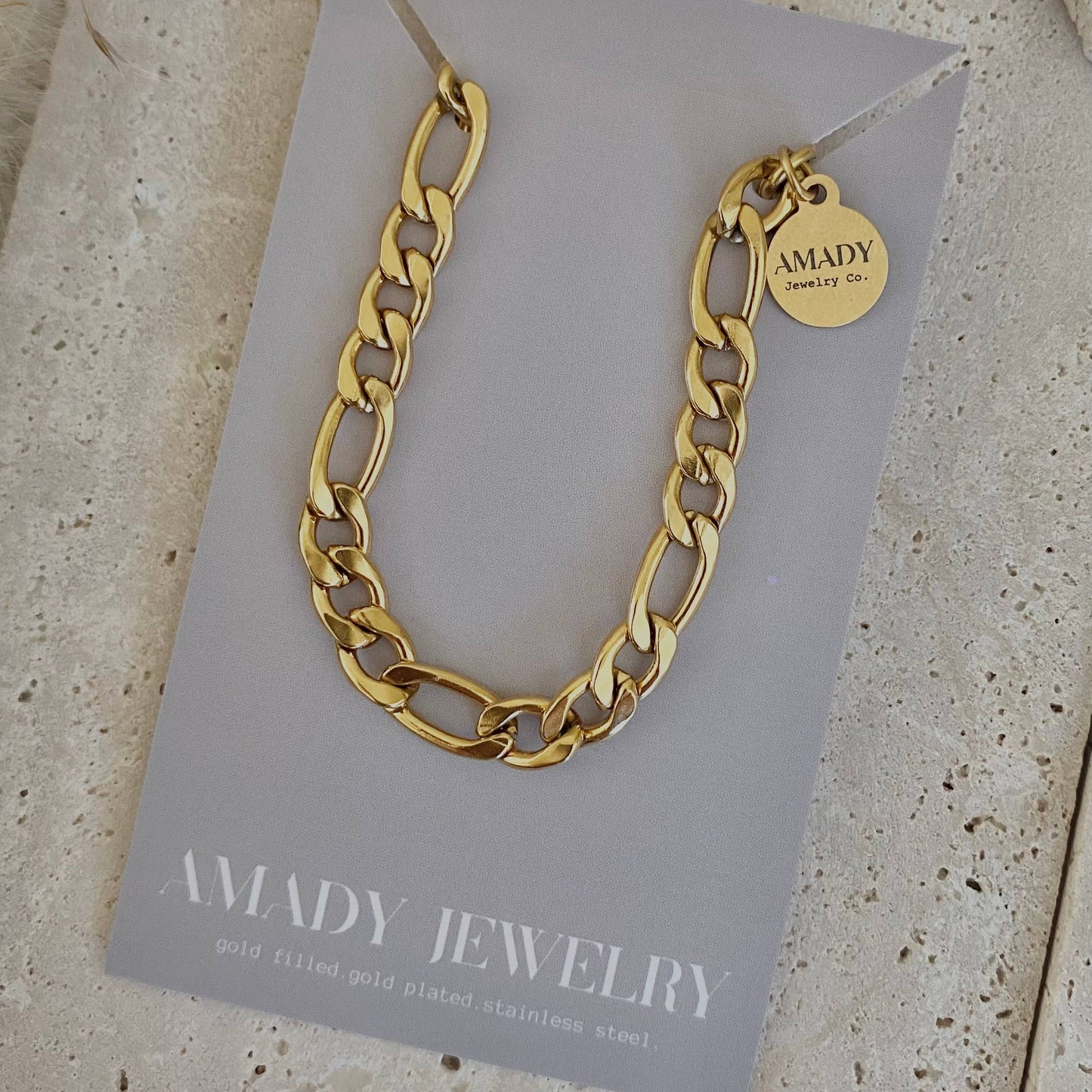 Figaro curb chain layering bracelet 18k gold plated 