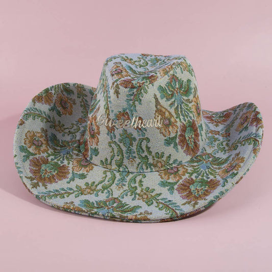 Sweetheart Script Floral Tapestry Cowboy Hat: 4