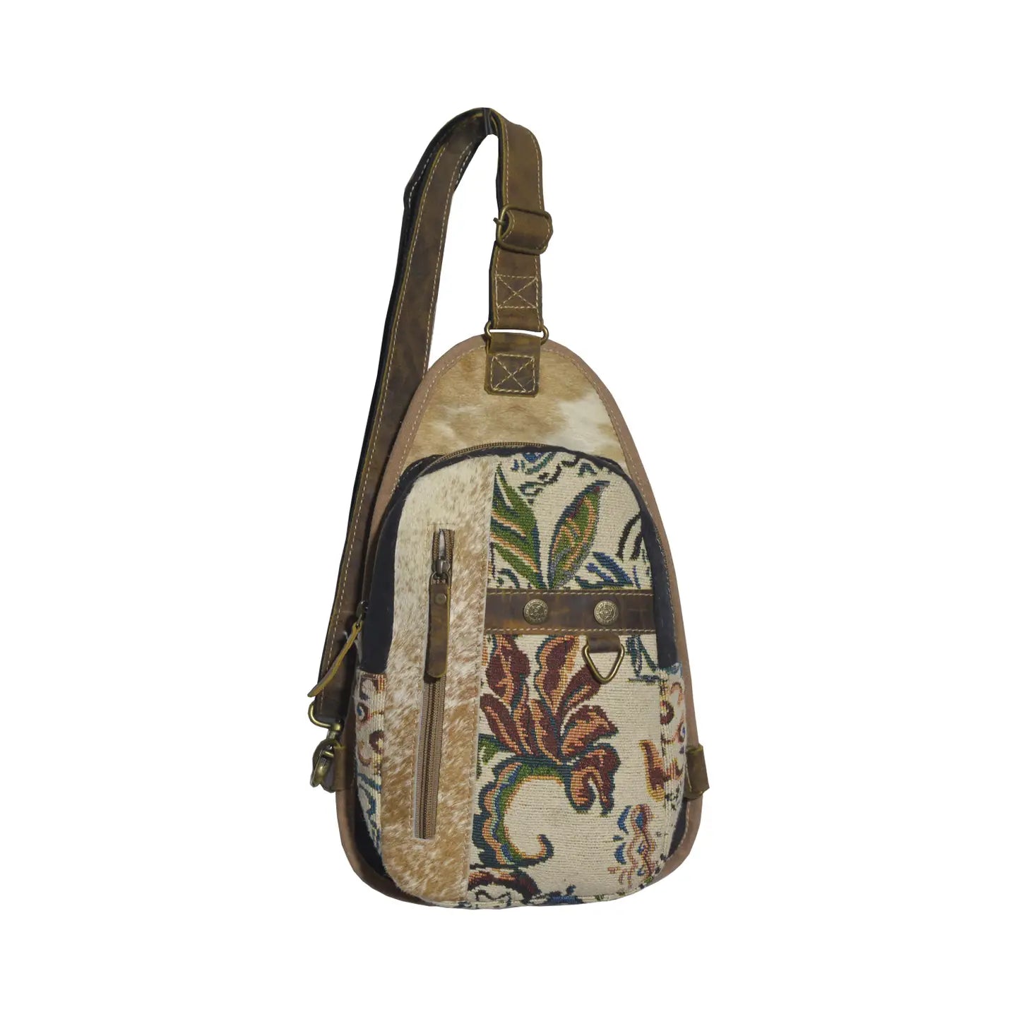 Eembish Boho Tapestry and Cowhide Sling bag