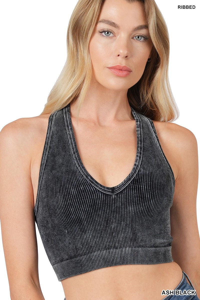 Washed Ribbed Seamless Racerback Bralette