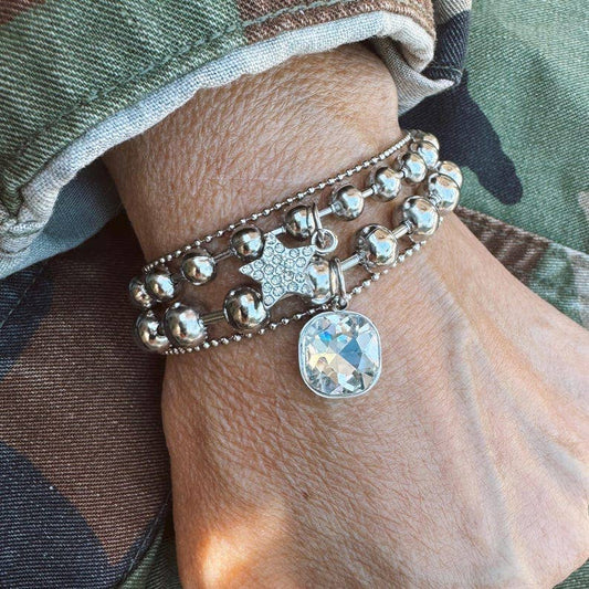 Polished Stainless Sparkle Charm Bracelet: 7 Inches