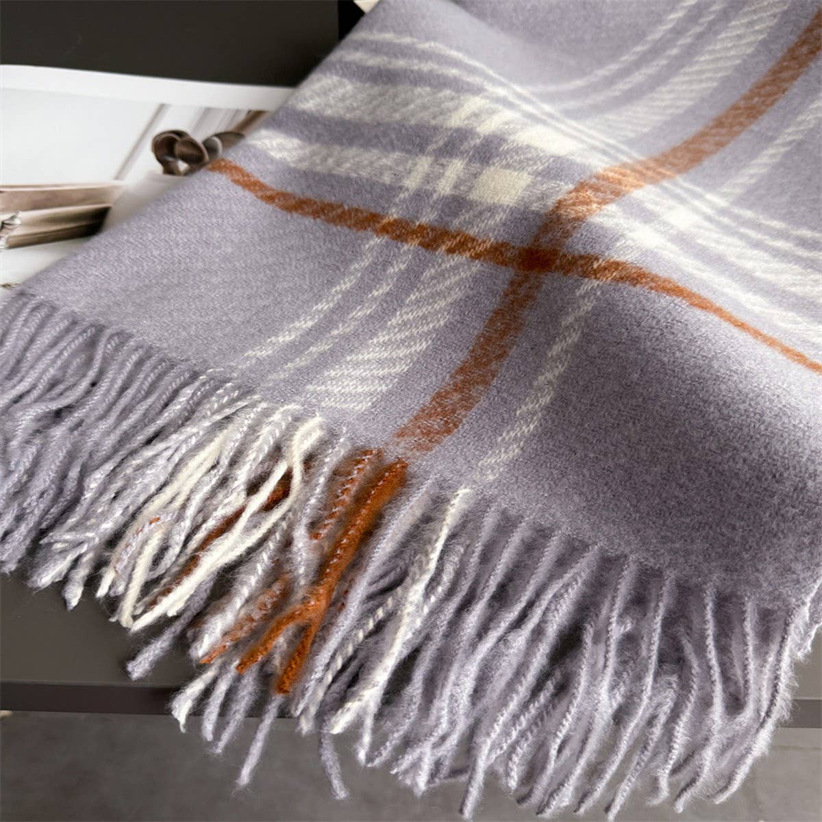 Minimal Plaid Soft Cashmere Feel Winter Scarf_CWASC03246: Pink / (OS) 1