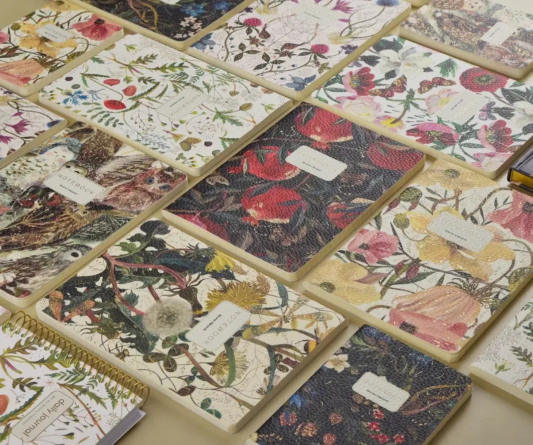 Vegan Leather A5 Notebook - Greens and Flowers
