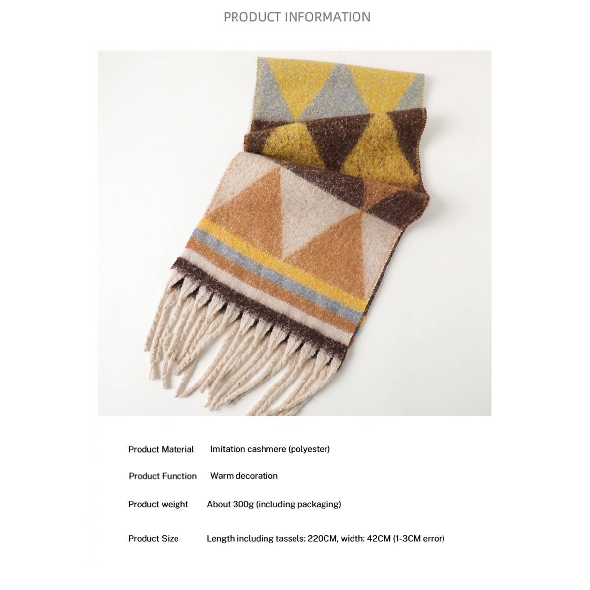 Modern Commuter Triangle Fringe Winter Scarf_CWASC2740: GREY / (OS) 2