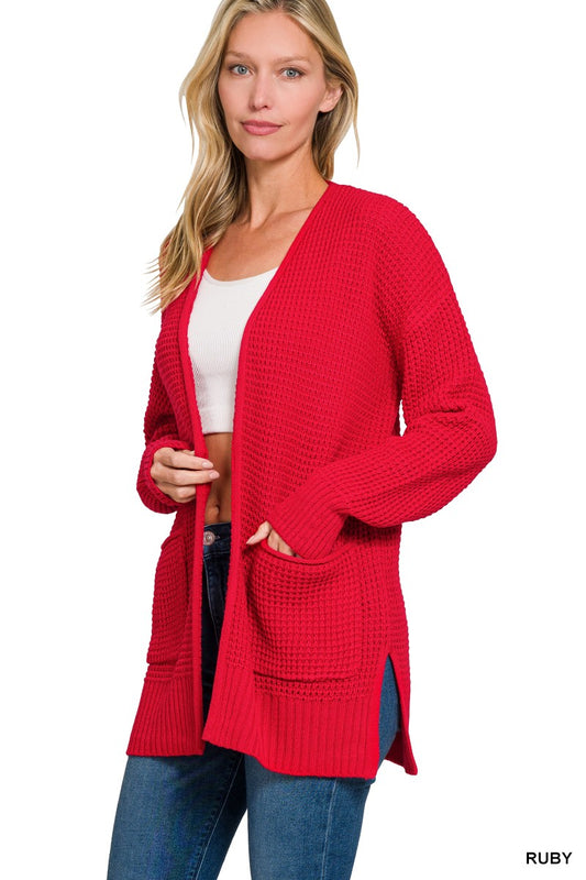 Low Gauge Waffle Open Cardigan Sweater