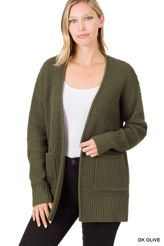 Low Gauge Waffle Open Cardigan Sweater