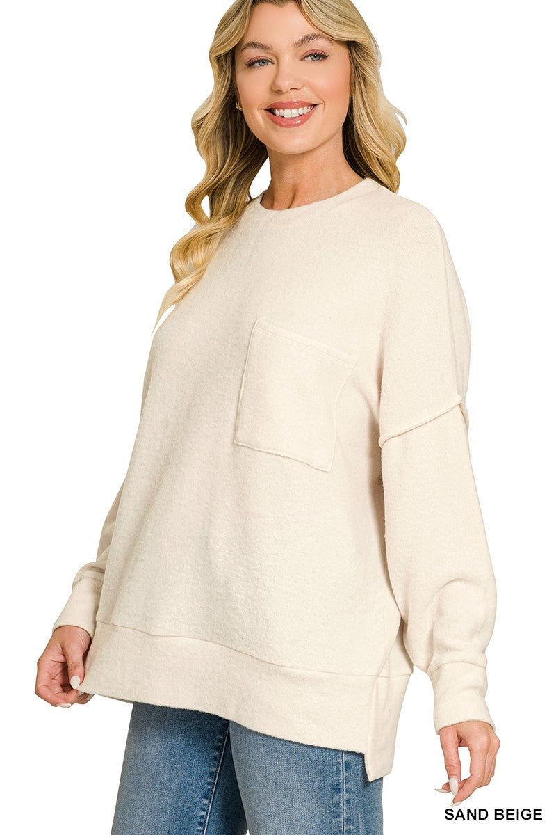 Brushed Melange Drop Shoulder Oversized Sweater