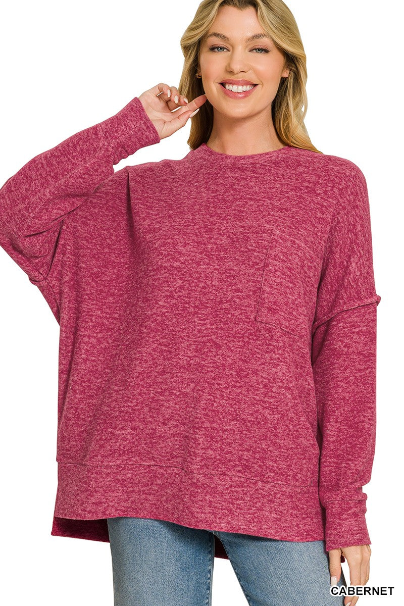 Brushed Melange Drop Shoulder Oversized Sweater