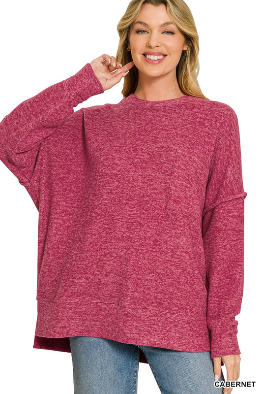 Brushed Melange Drop Shoulder Oversized Sweater