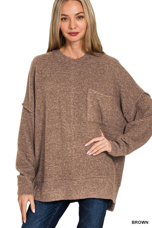 Brushed Melange Drop Shoulder Oversized Sweater