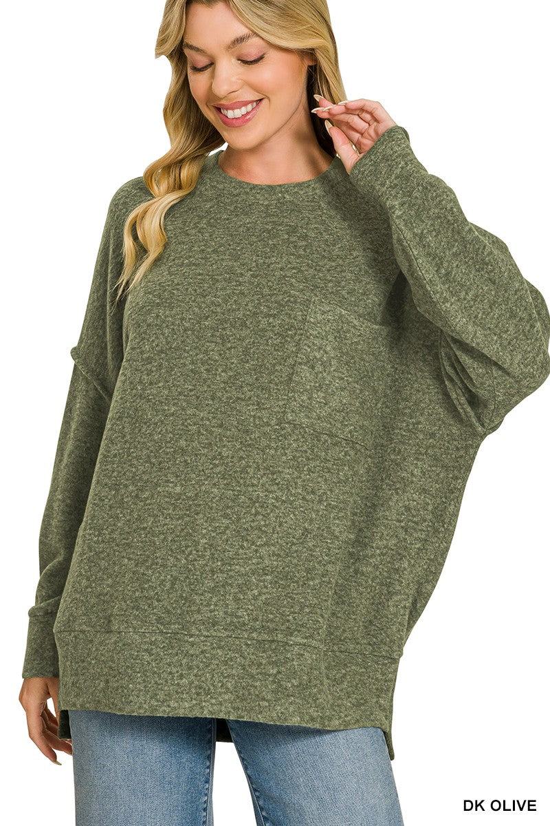 Brushed Melange Drop Shoulder Oversized Sweater