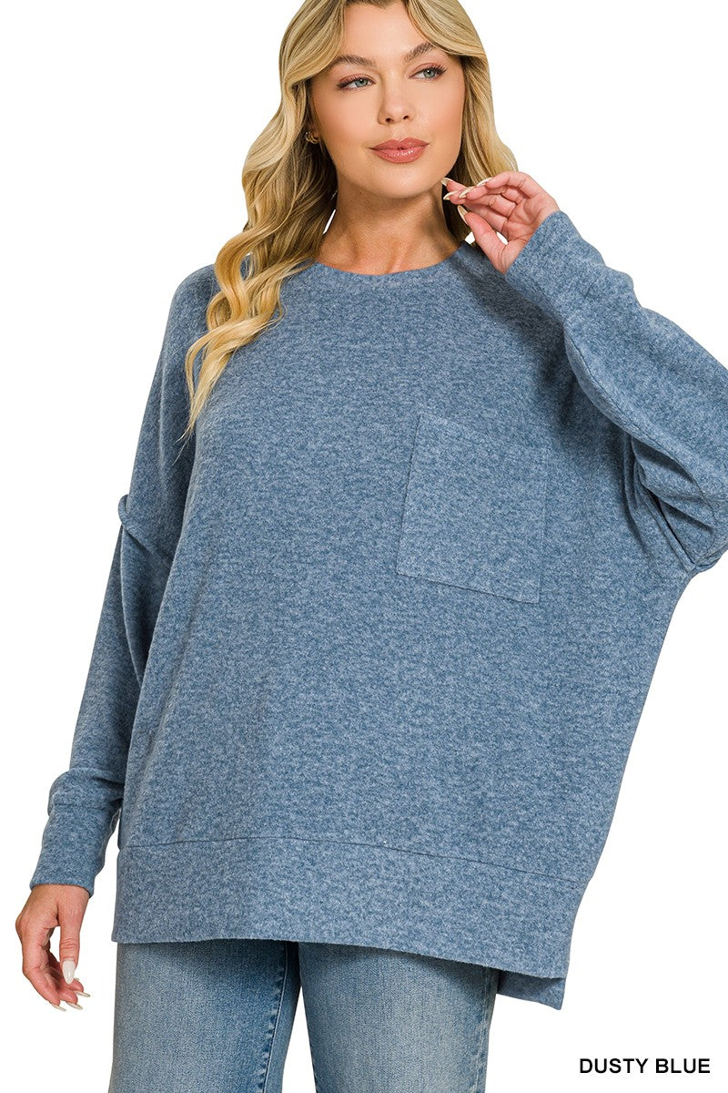 Brushed Melange Drop Shoulder Oversized Sweater