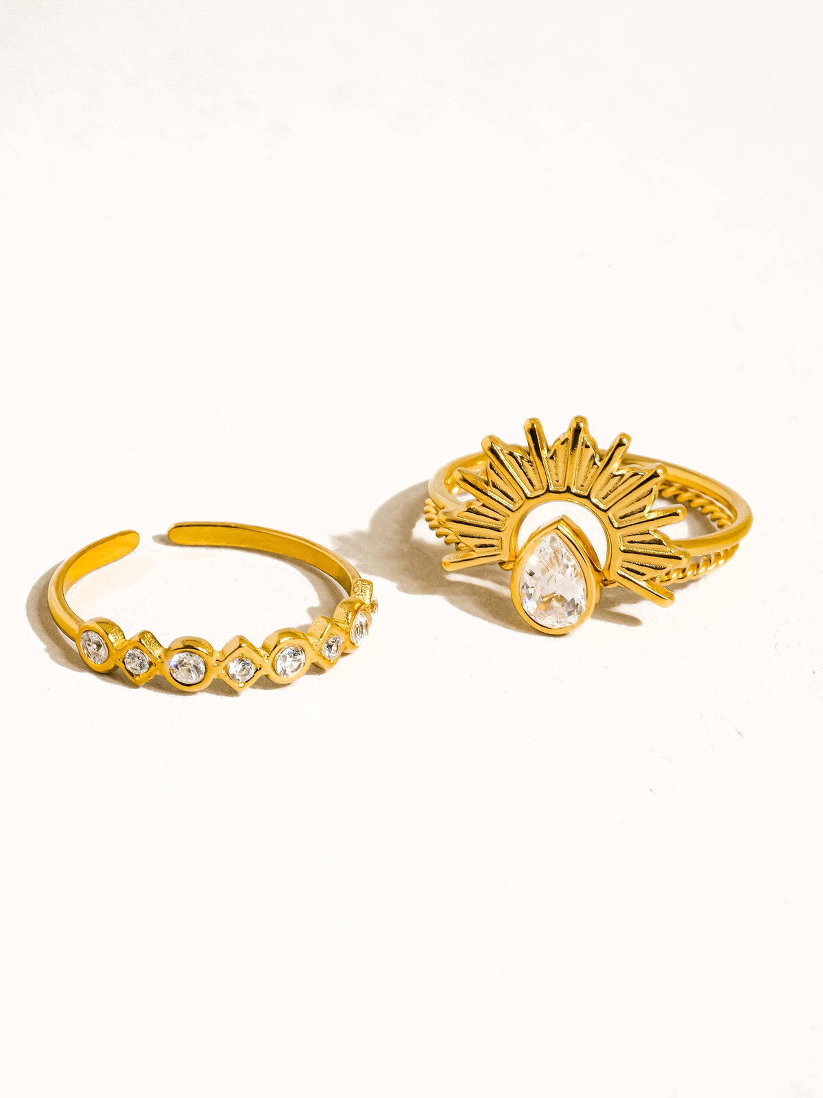 Françoise 18K Gold Non-Tarnish Sun Stone CZ Layered Ring: Yellow Gold