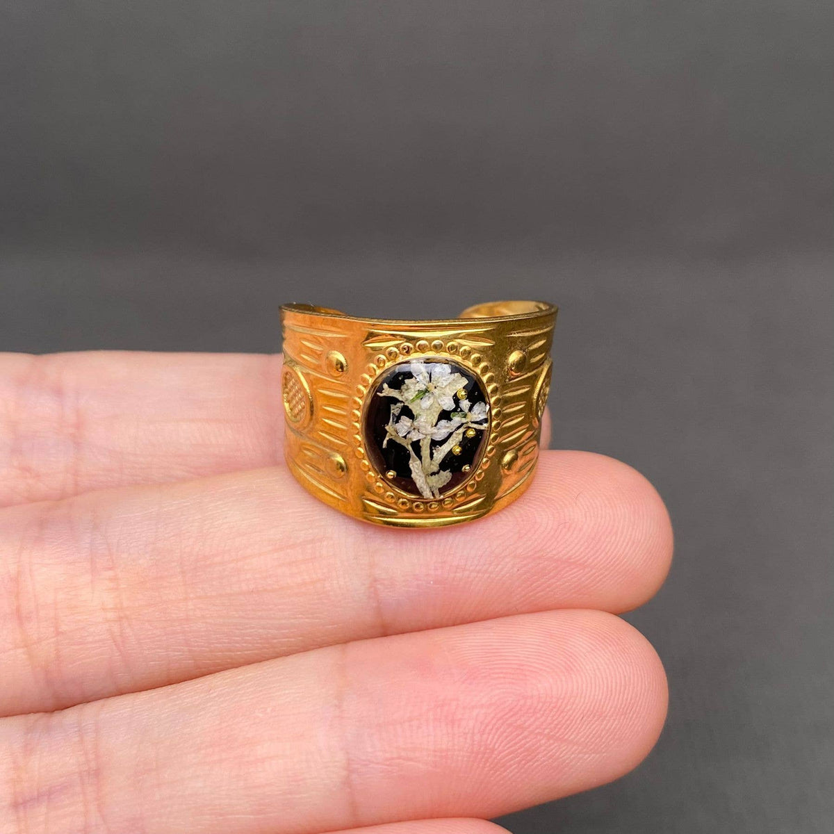 Dried Flowers 18K Gold Plated Stainless Steel Ring - PDF/FGS: Style A