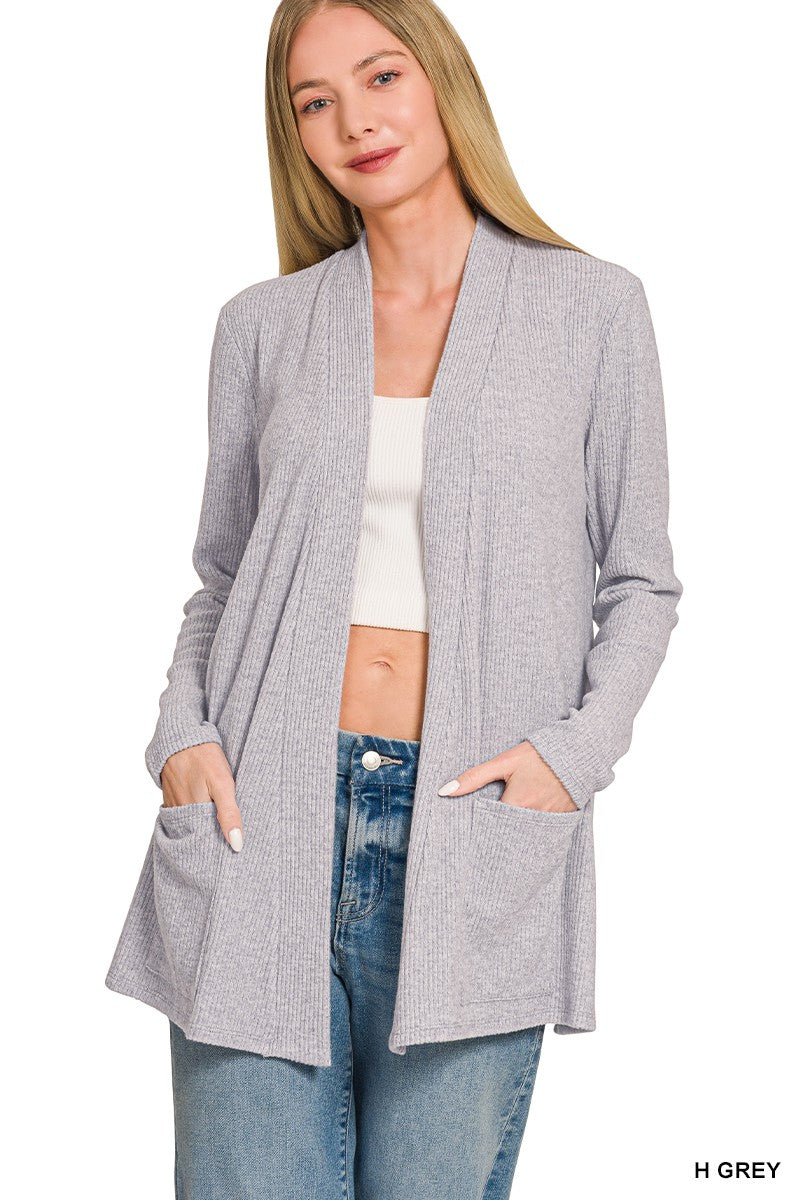 Heather Ribbed Sweater Open Front Cardigan