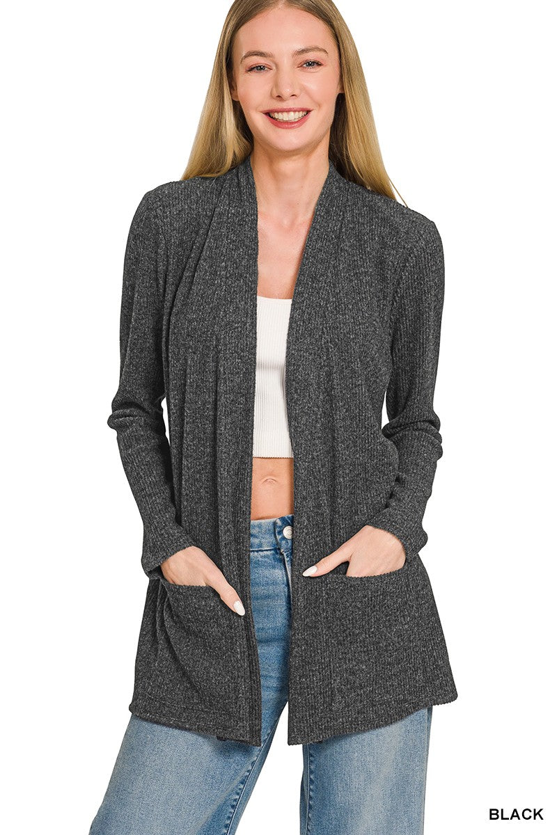 Heather Ribbed Sweater Open Front Cardigan