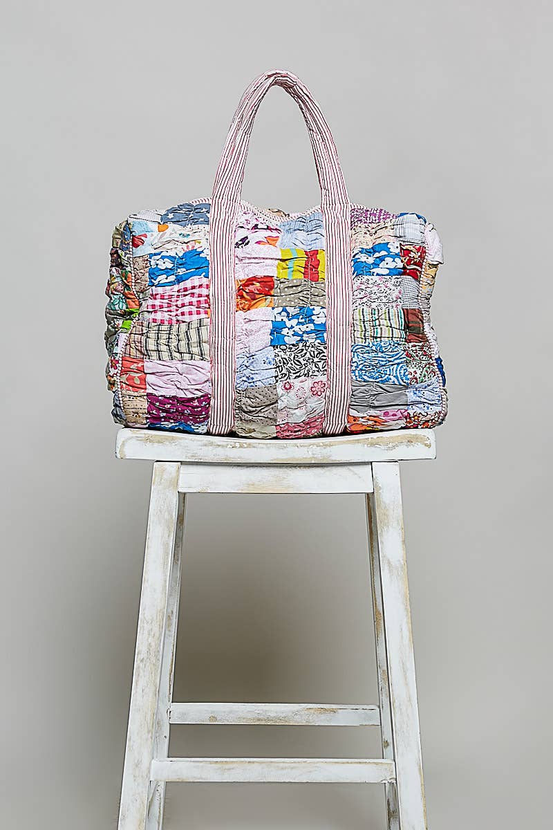 Quilted Multi-Print Mixed Floral Patchwork Duffle Bag