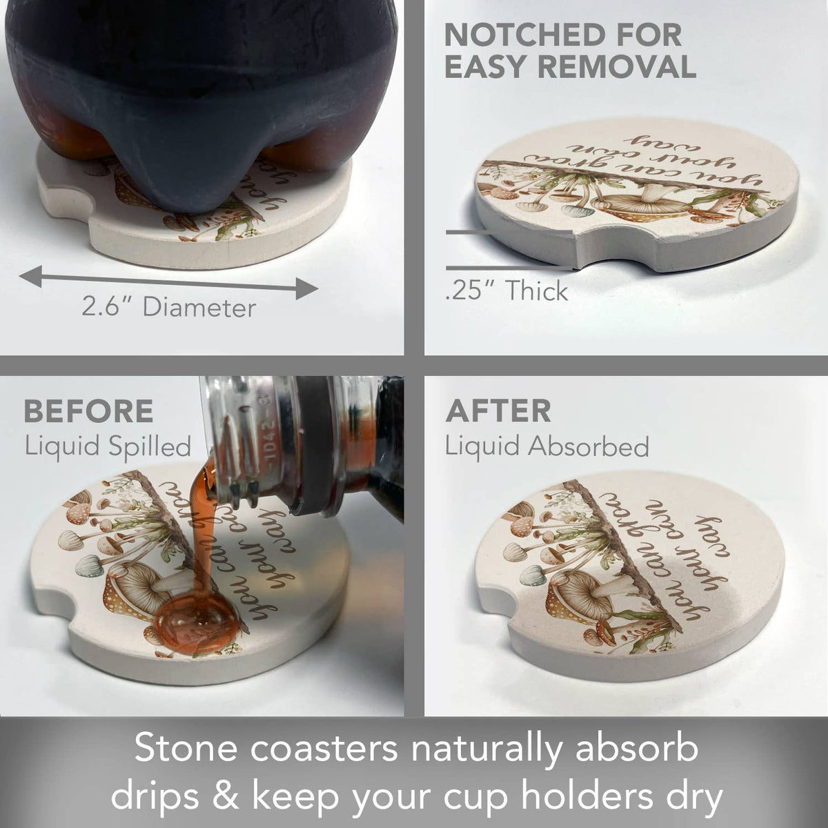 "Grow" Absorbent Stone Car Coaster 1pk