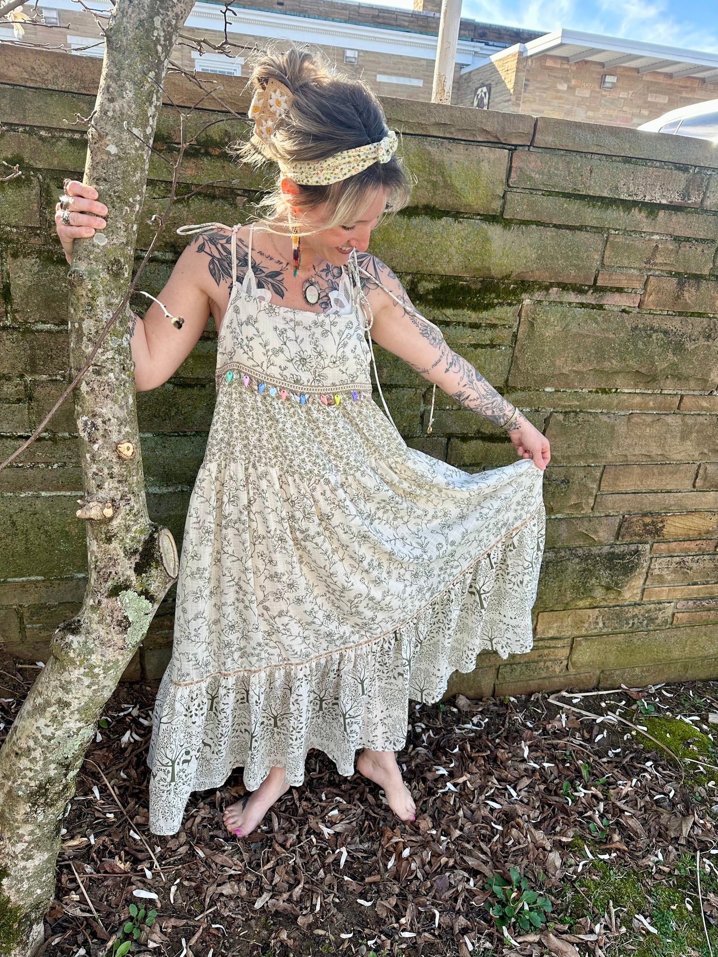 BOHO DEER LINEN TIERED MAXI DRESS