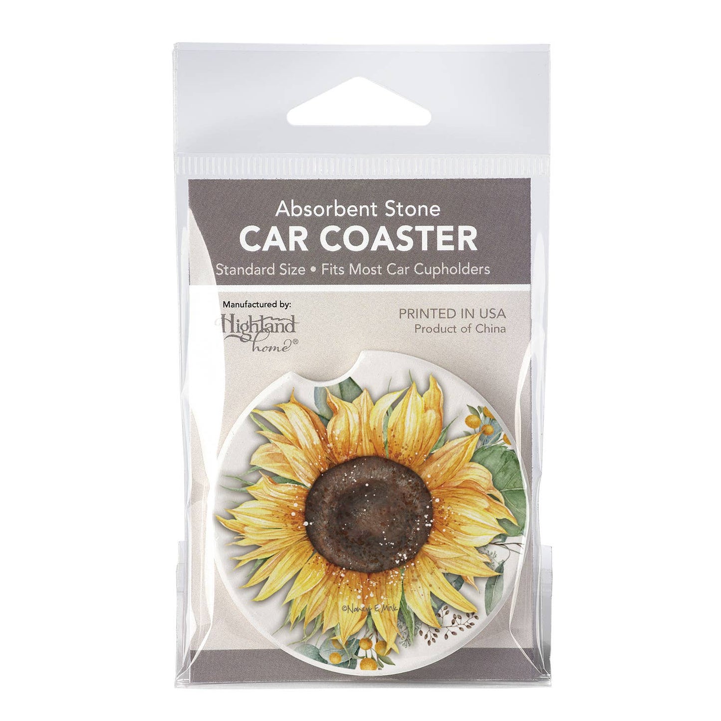 Sunflower Fields Absorbent Stone Car Coaster 1 Pk